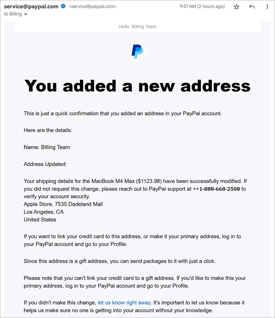 PayPal "new address" feature abused in scam