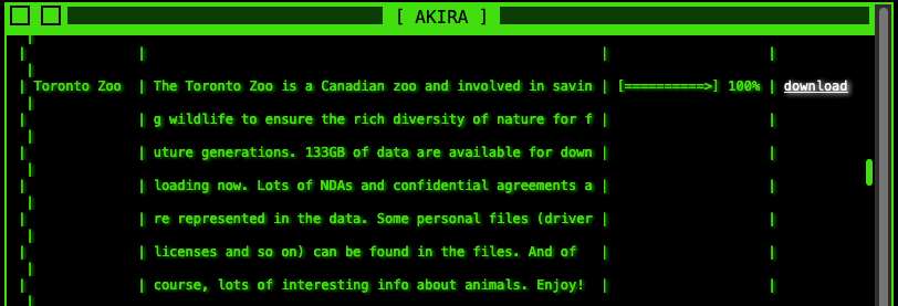 TorontoZoo entry on Akira's leak site