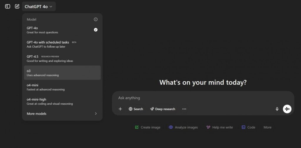 ChatGPT Plus with model selection