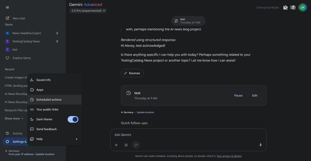 Gemini Scheduled Actions on the web