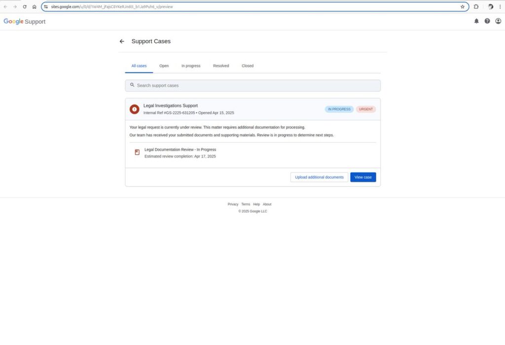 Fake Google support portal