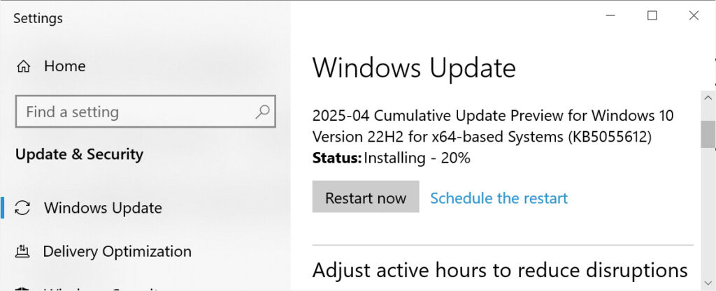 Windows 10 KB5055612 cumulative update preview