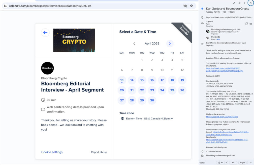 Calendly page used for scheduling the interview