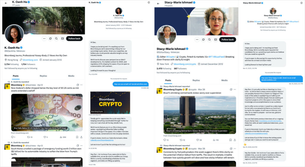 Fake accounts used in the attacks