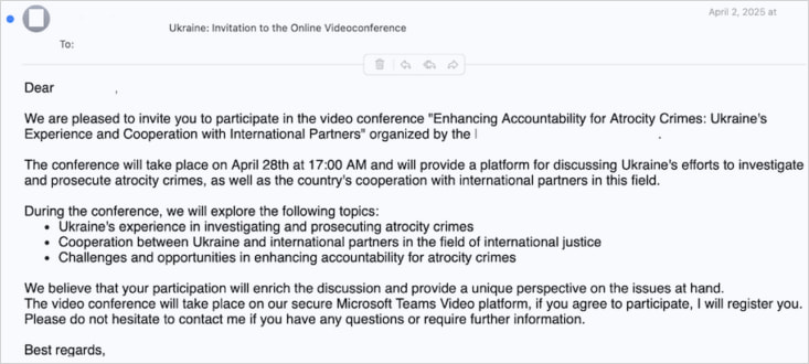 Email sent to targets