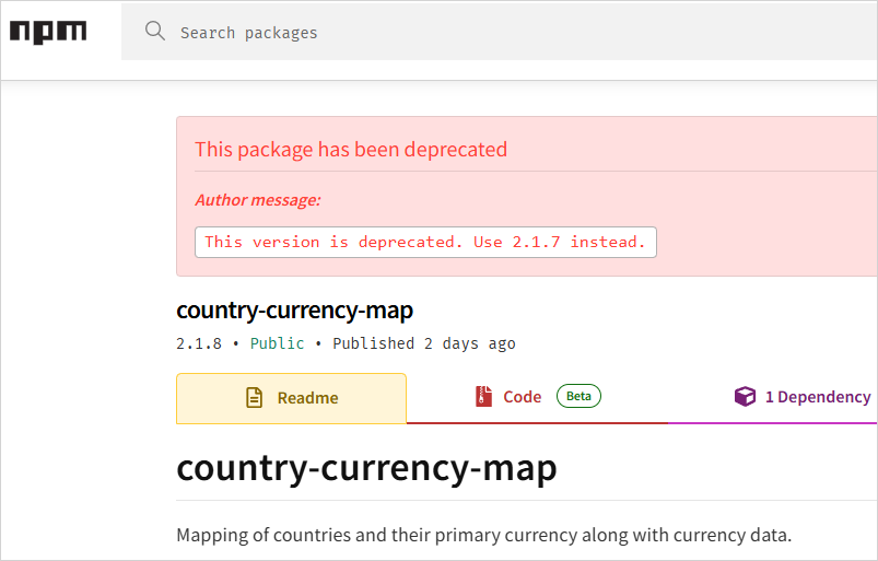 Maintainer's notice on npm