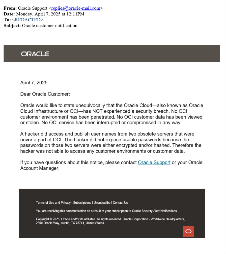 Oracle email statement