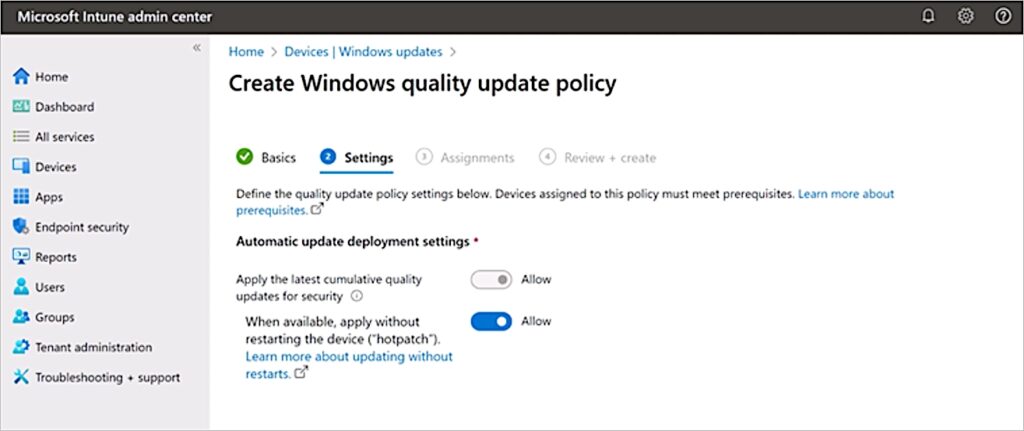 Enabling hotpatching via Intune admin center (Microsoft)