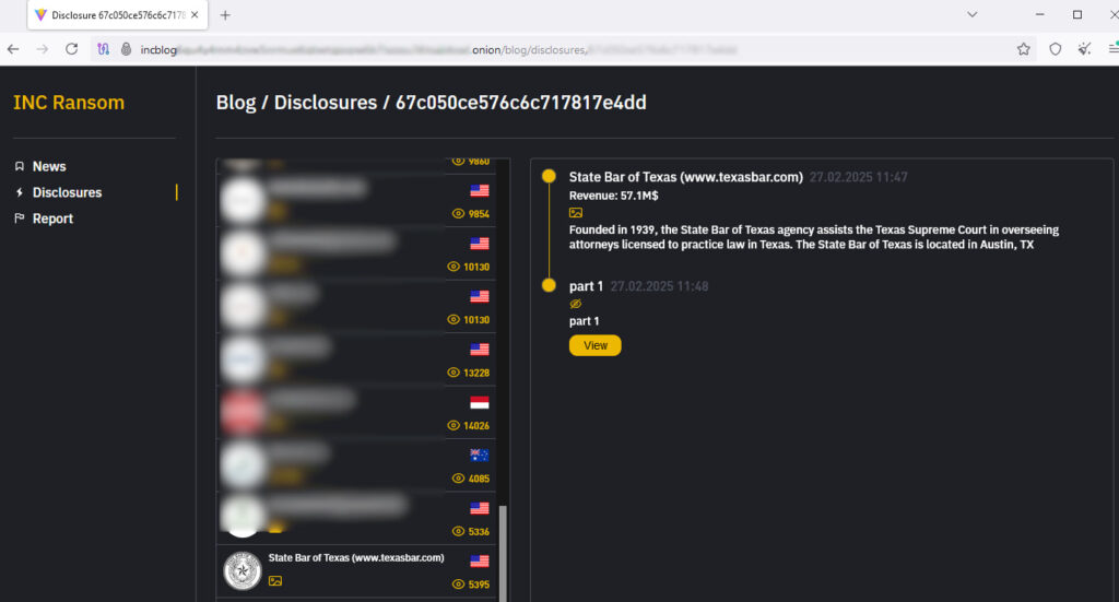INC Ransom extortion page