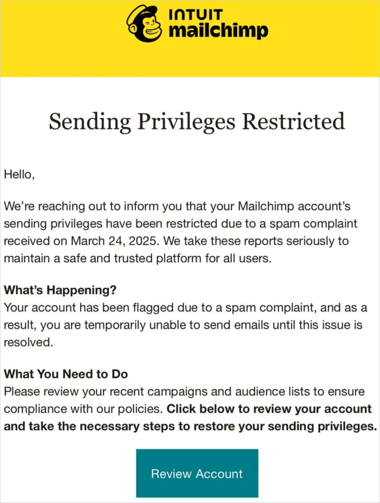 Phishing email targeting Mailchimp accounts