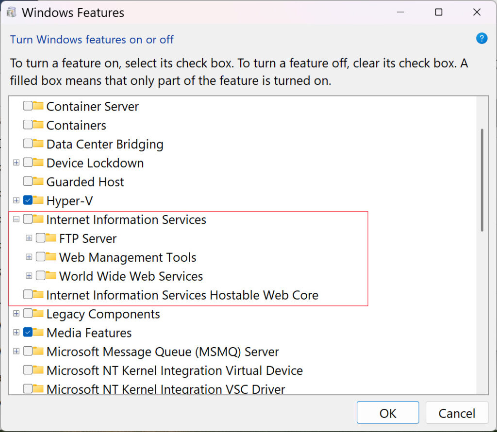 IIS is not installed in Windows
