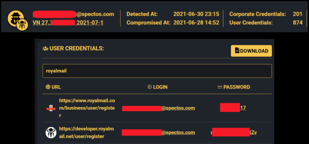 Stolen Spectos credentials (Hudson Rock)