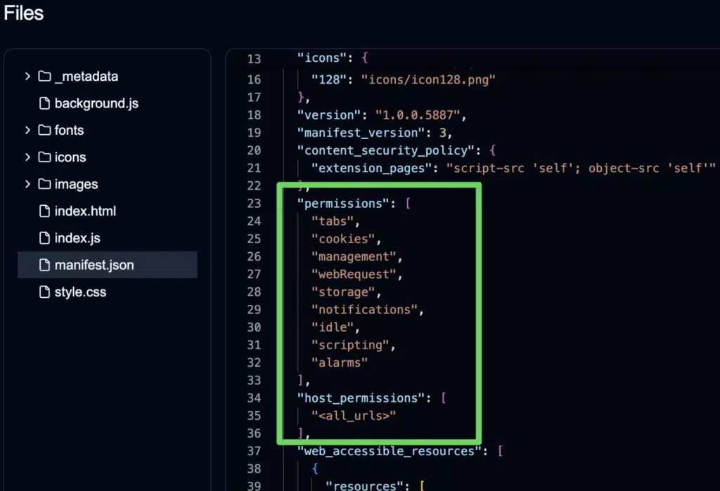 Excessive permissions secured by the extensions