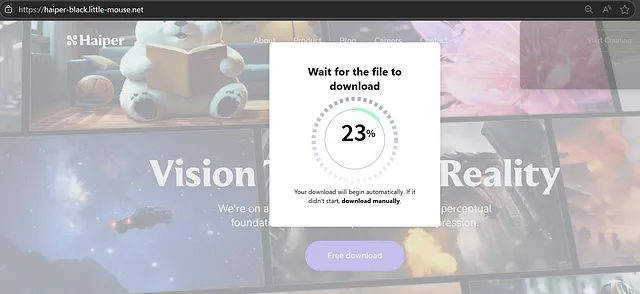 Fake download page for AI-powered video generator