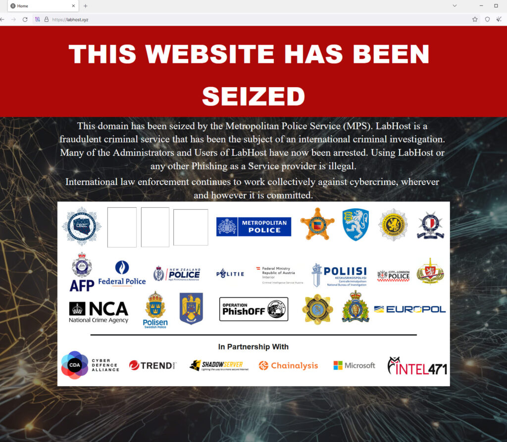 LabHost website seizure banner