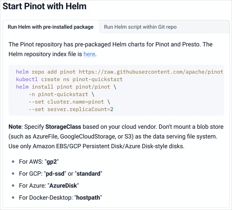 Apache Pinot Helm chart instructions