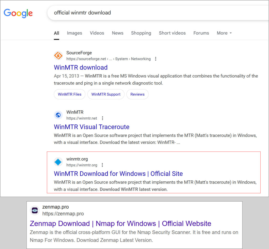 Google Search results