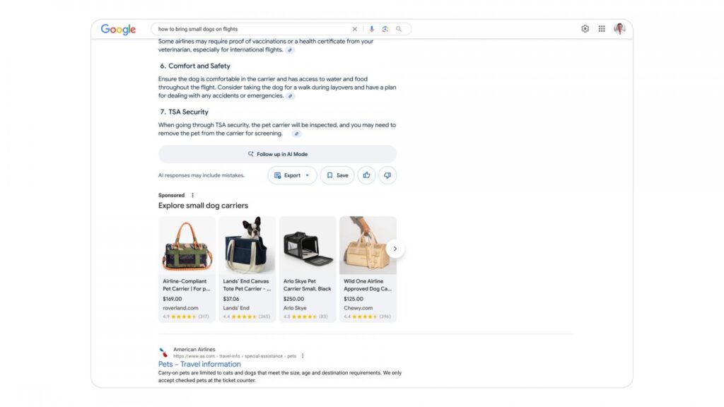 Ads in Google AI overviews (Desktop)