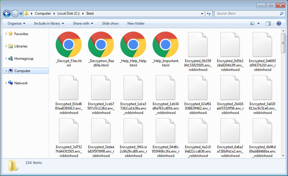 Files encrypted by the RobbinHood ransomware