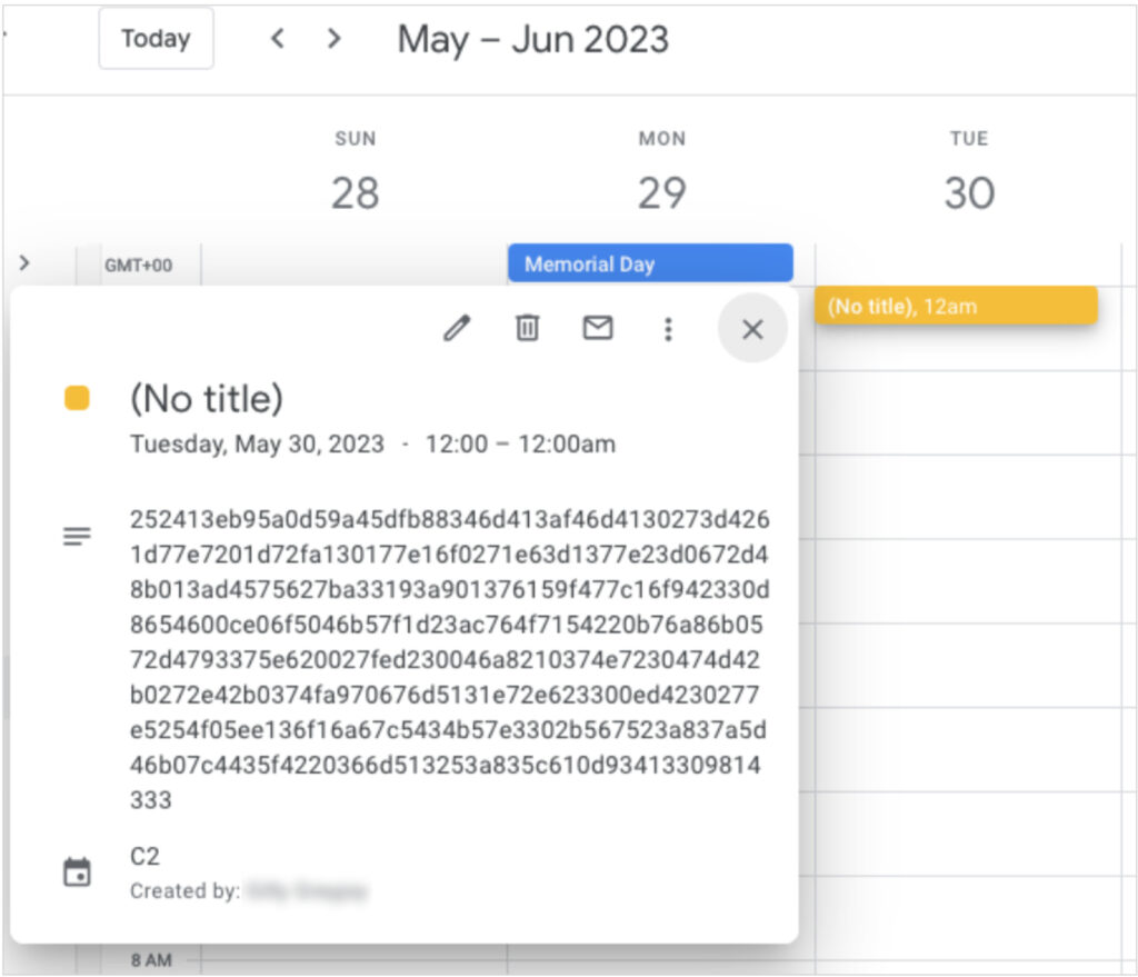 One of APT41's Calendar events