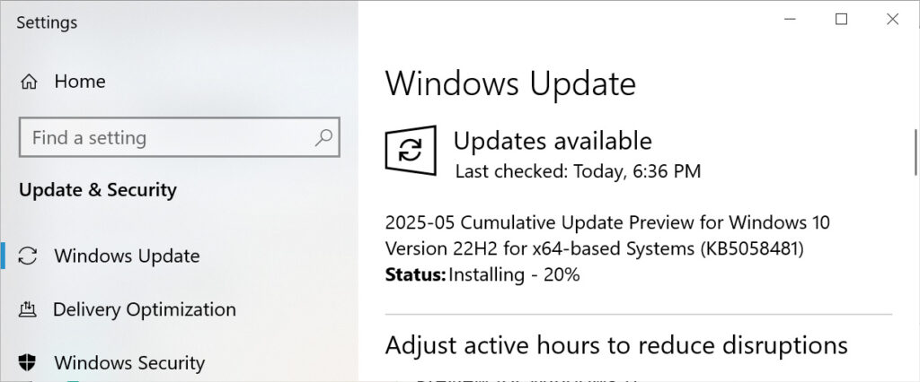 Windows 10 KB5058481 cumulative update preview