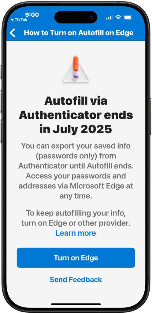 Microsoft Authenticator warning about deprecations