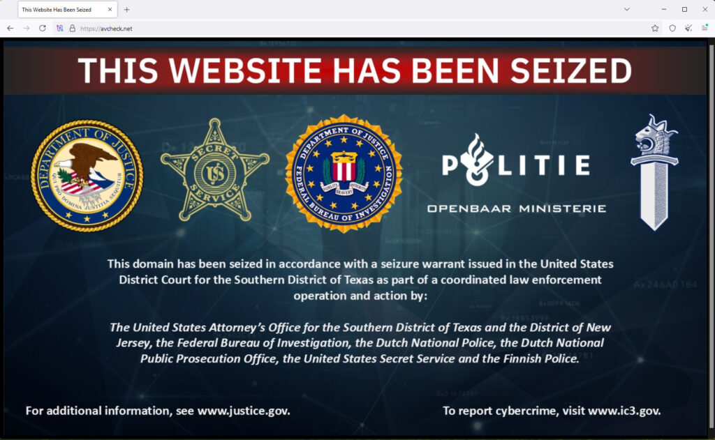 Seizure notice on AVCheck.net