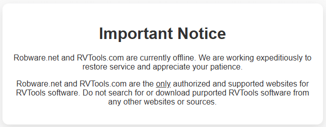 Notice on robware.net and rvtools.com