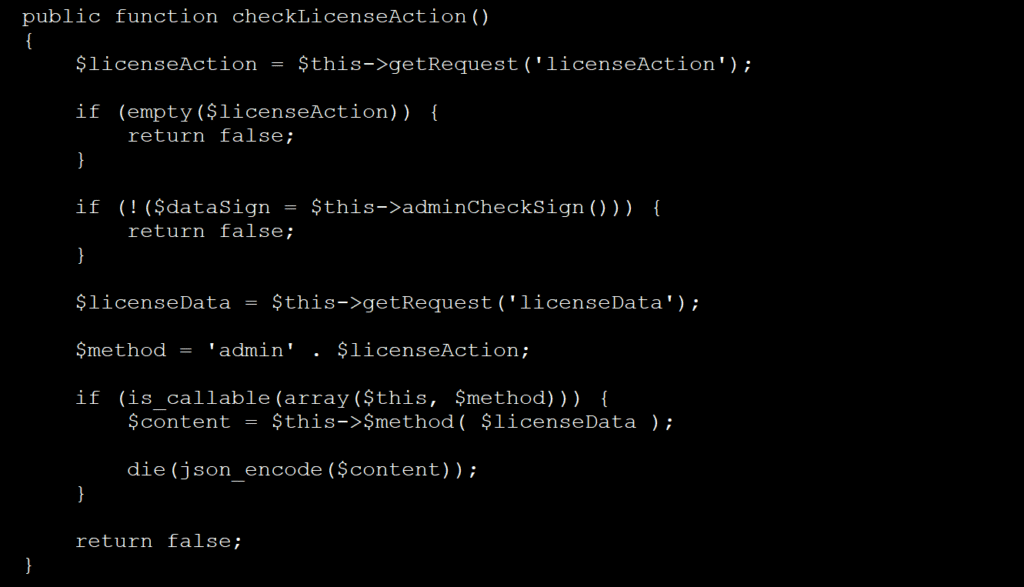 Running an admin function specified in the HTTP request