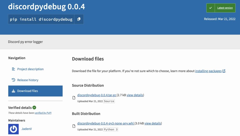 discordpydebug on PyPI