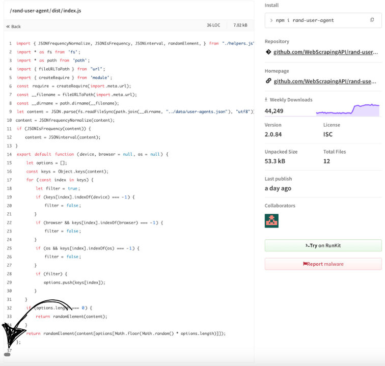 Obfuscated code hidden out of view