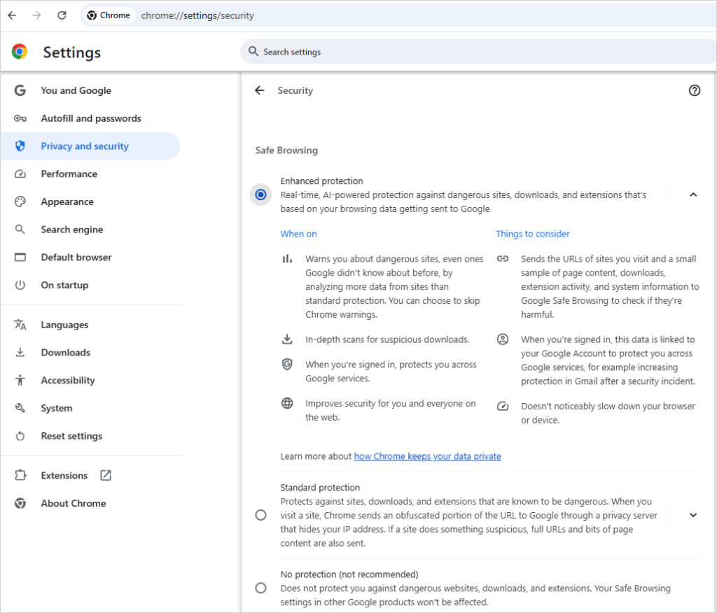 Google Chrome Settings