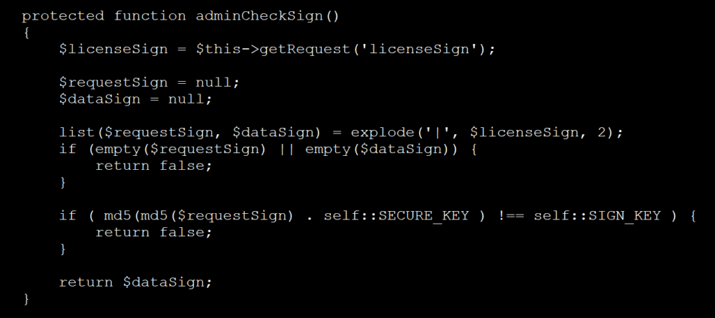 Checking HTTP request for valid authentication against hardcoded keys