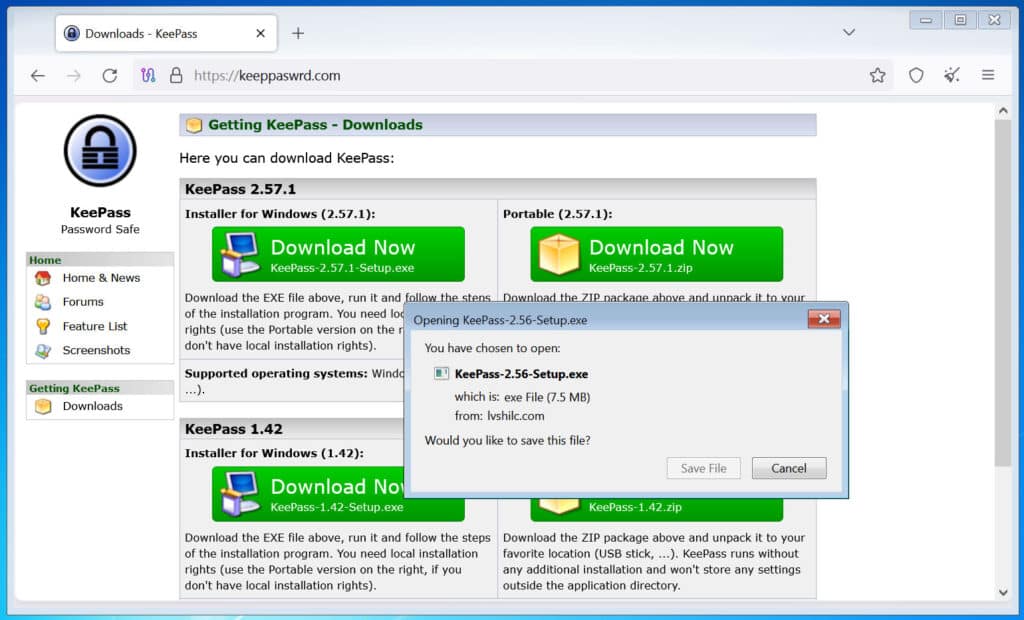 Fake KeePass site pushing trojanized installer