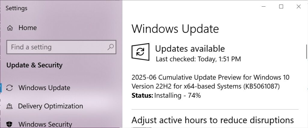 Windows 10 KB5061087 preview update