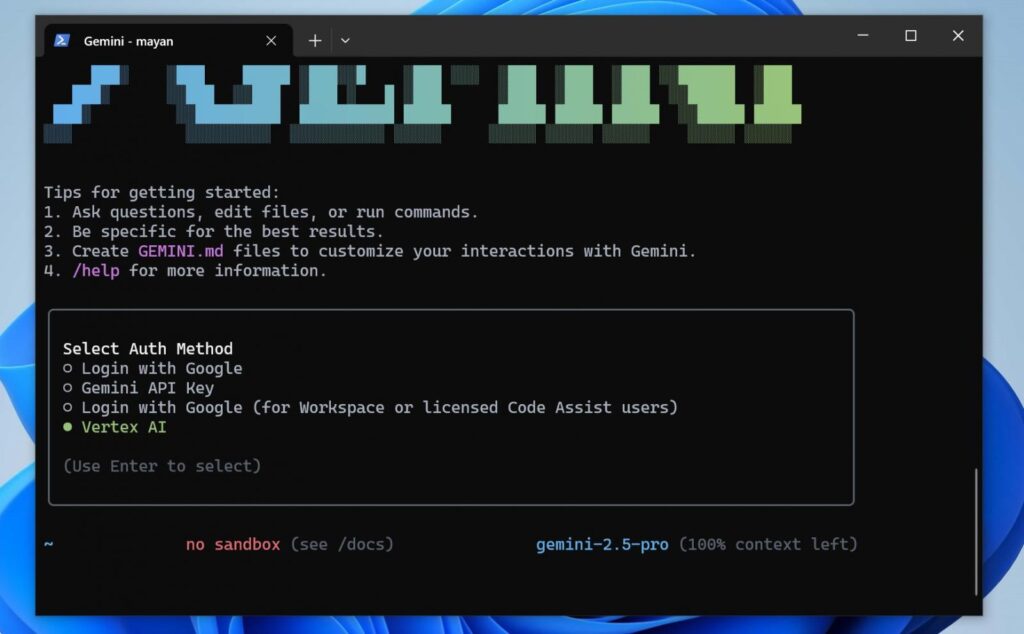 Gemini CLI in Windows Terminal