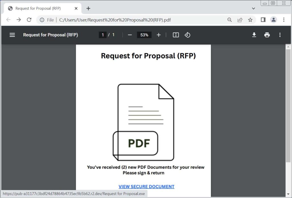 Example PDF used in the phishing campaign