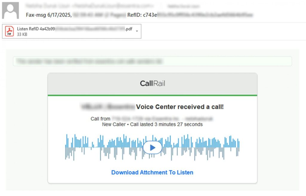 Example phishing email from the campaign
