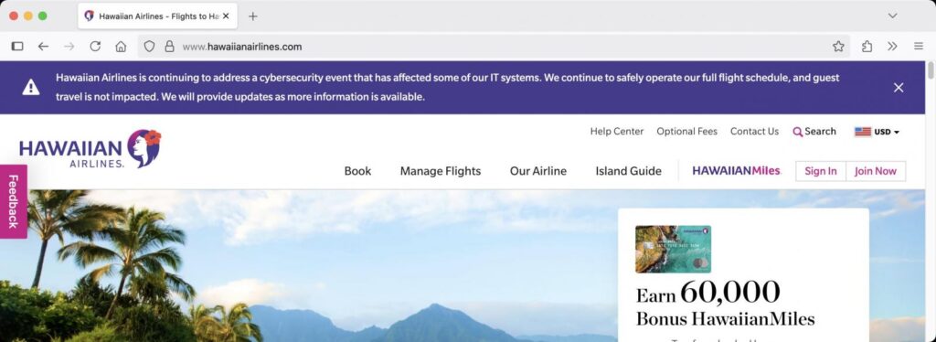Hawaiian Airlines website