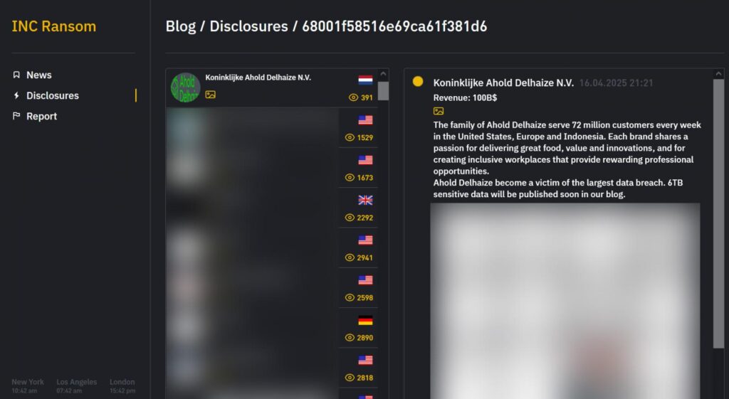 Ahold Delhaize on INC Ransom's leak site