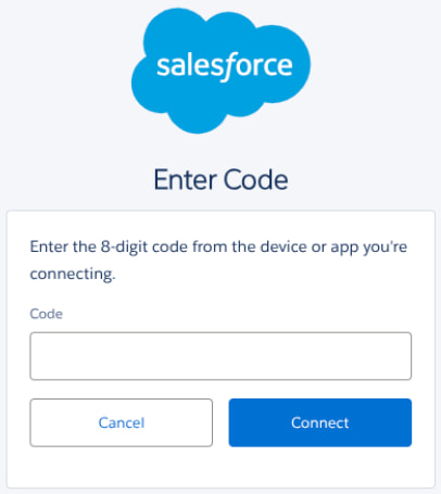 Prompt to enter connection code