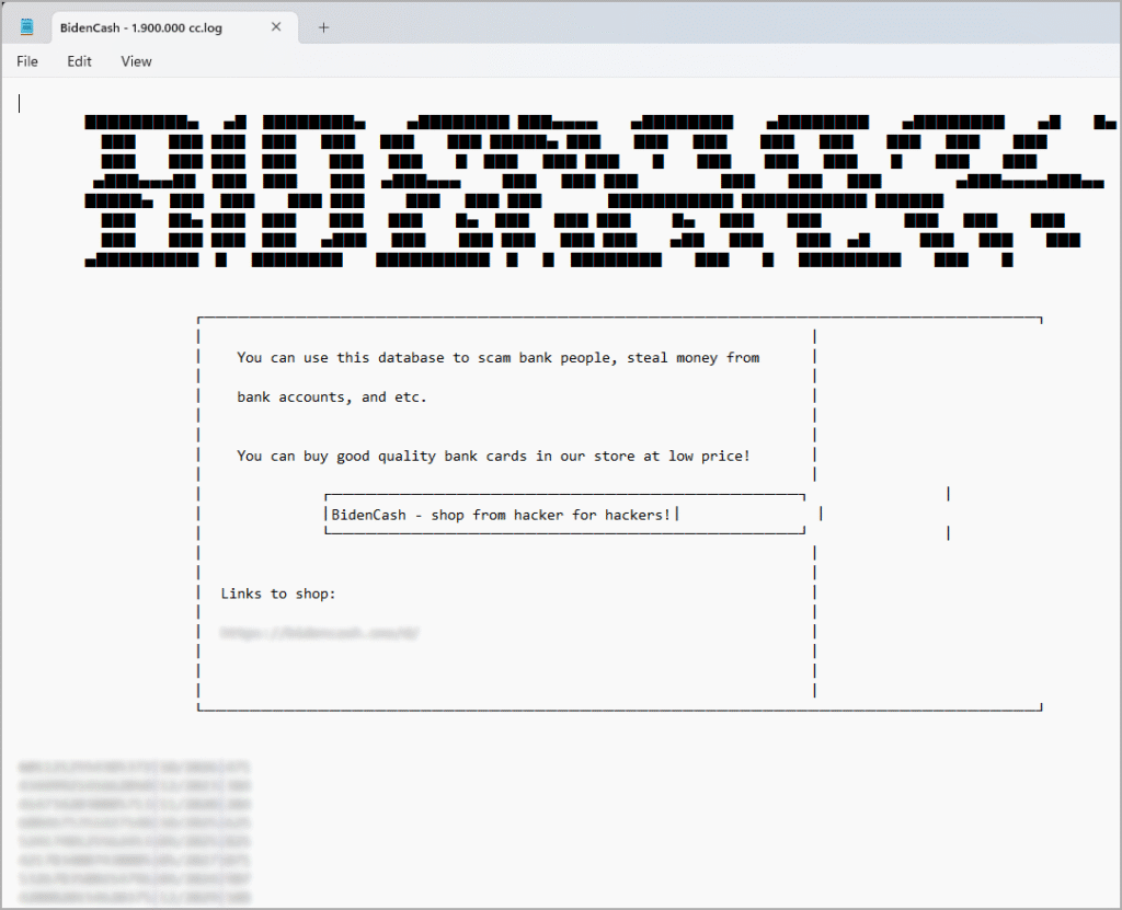 BidenCash leak of 1.9 million credit cards