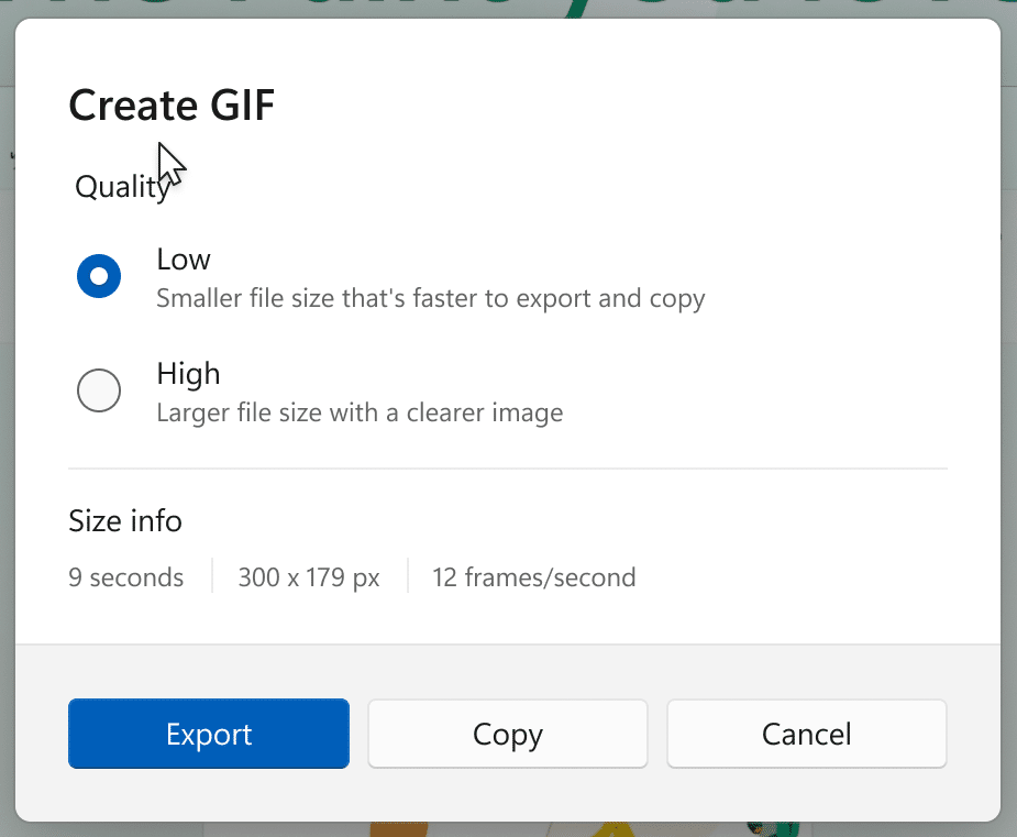Snipping Tool GIF dialog (Microsoft)