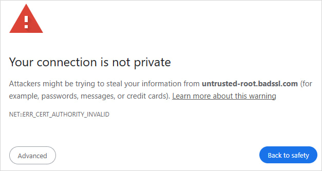 Warning generated on pages using non-trusted certificates
